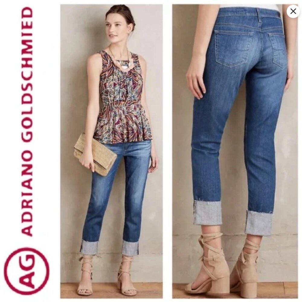 AG Adriano Goldschmied Women Low Rise Slim Straight The Stevie Cuffed Jeans 32